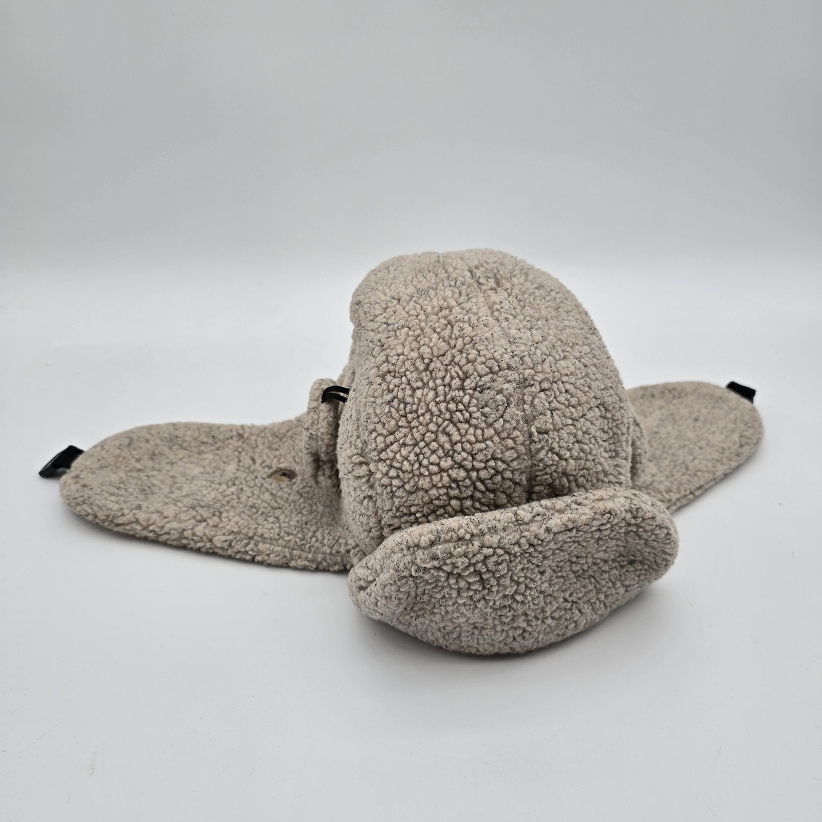 Vintage Trapper Hat Fur Cap Ear Flap Winter Beige Sherpa Teddy